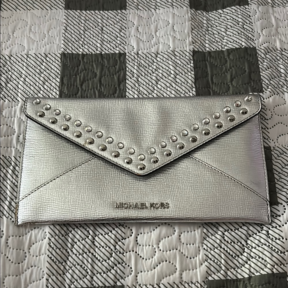 Michael Kors Silver Studded Clutch w/ Original Bag